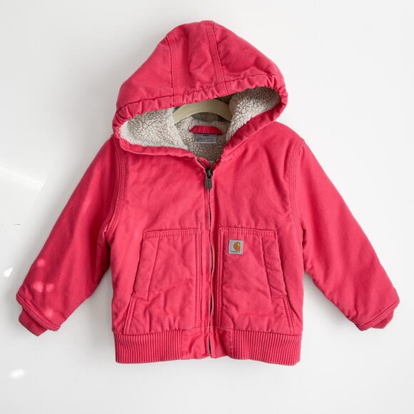 Carhartt Other - Carhartt Toddler Zip Front Canvas Insulated Hooded Jacket Size 24 Months Pink